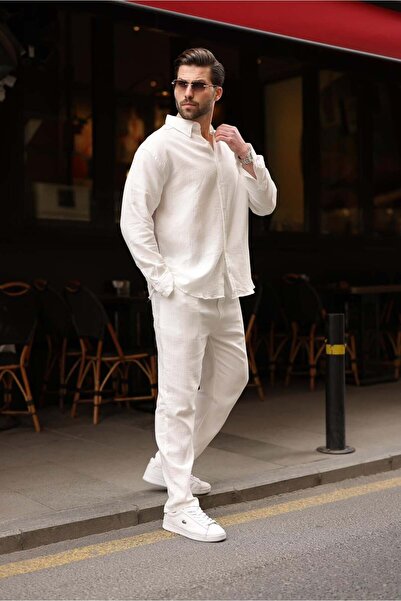 Madmext بدلة رجالية من قطعتين من القميص الأبيض E7322