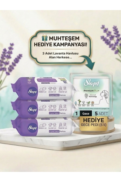 Sleepy Yasemin ve Lavanta Esintili Kişisel Bakım Havlusu(3'LÜ) & HEDİYE Premi...