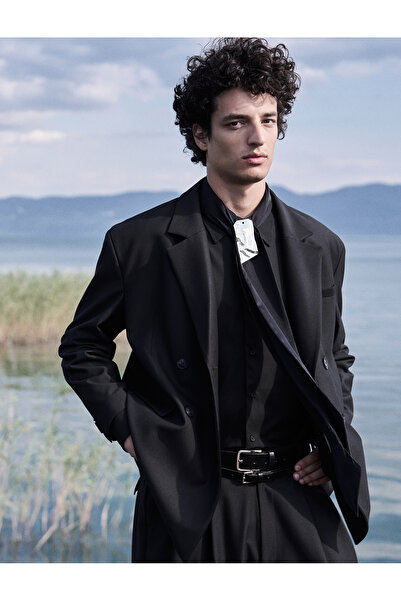 Koton Blazer-Jacke, zweireihig, Revers, Knopfleiste, Taschendetail, Viskose-M...