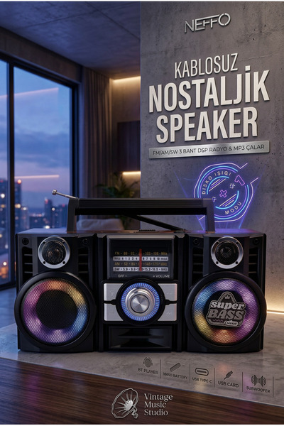 NEFFO Full Band Radyo | USB Girişli, Bluetooth, Şarjlı ve Kablosuz Teknoloji