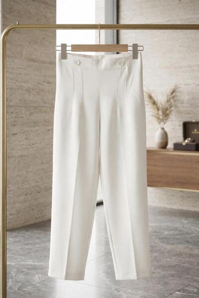 e butiğim Kadın Beyaz Yüksek Bel Kumaş Pantolon Klasik Şık Kesim