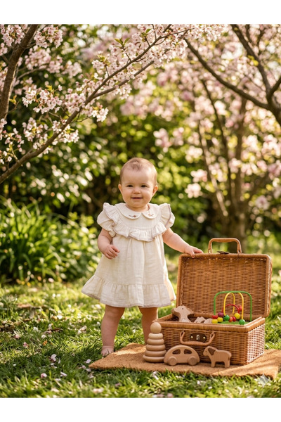 PURE BABY NATURA قماش الموسلين للأطفال - فستان بناتي منقوش