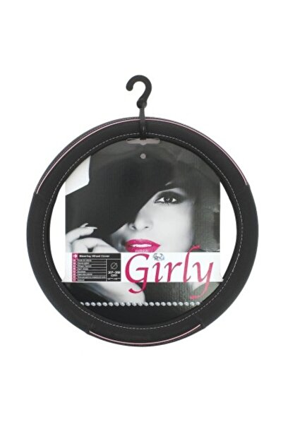 Car Accessories Husă volan din piele neagră cu garnitură roz 37-39 cm