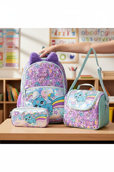 MUGGLE Mu-7372 Kız Çocuk 3’lü Okul Çanta Seti – Sırt Çantası, Beslenme Çantas...