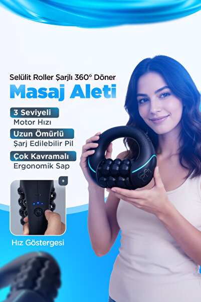 EN SİGA Roller Şarjlı Selülit 360° Döner Masaj Aleti Boyun Omuz Sırt Bacak Ra...
