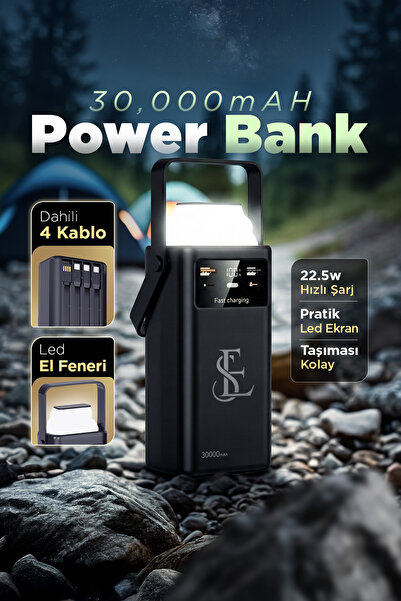 EN SİGA Hızlı Şarjlı Powerbank 30000mAh 22.5W Dahili Kablolu 2x USB Outdoor T...