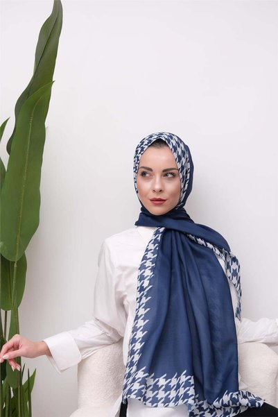 49eyşanipek Elegant Houndstooth Patterned Digital Soft Shawl