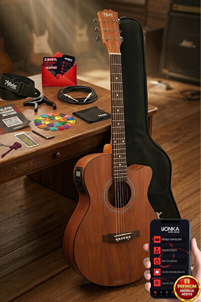 Midex Phx-188eq Set Masif Ağaç Elektro Akustik Gitar 4/4 (ÇANTA ASKI CAPO JAK...