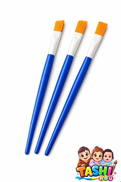 TASHI ART TASHI Çocuklar İçin Düz Uç Boyama Fırçası – 3’lü Set