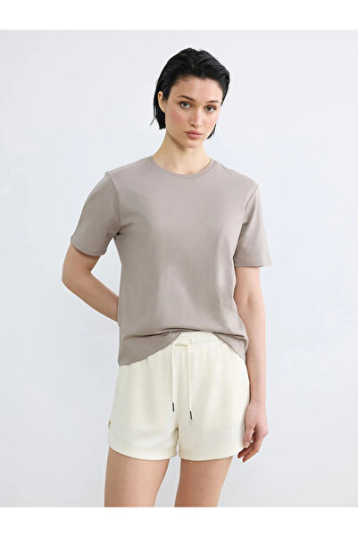 LC Waikiki Γυναικείο μπλουζάκι LCW Vision Beige Crew Neck