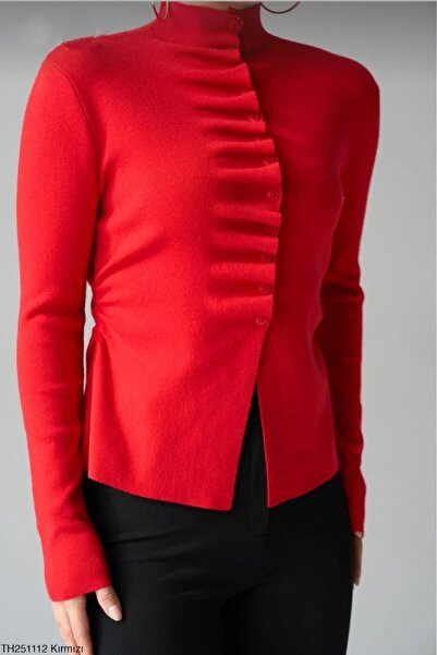 Safgiyim44 Ruffled Half Mock Neck Sweater