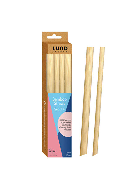 Lund London Bamboo Straws Set 8mm & 12mm – Set of 4 Reusable Travel & Home Ac...