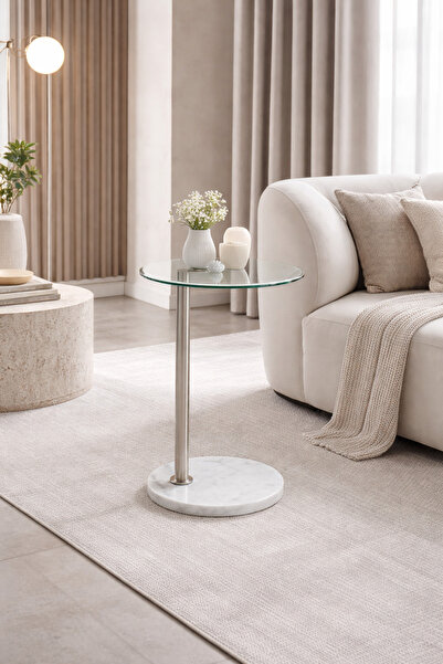 Generic Glass side table with faux marble base – modern design