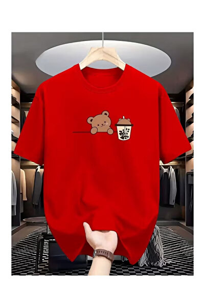 ZEMLİYA Unisex "Bear Bubble Tea" cu imprimeu tricou - Stil modern