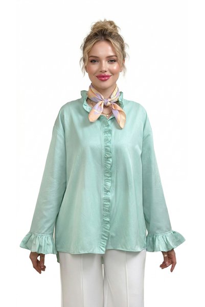 Matcha Butik Women's Ruffle Detail Design Mint Shirt