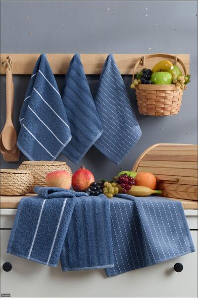 Pazarplus 6-Piece Set of Cotton 30 X 50cm Navy Blue Kitchen Towels Kitchen Dr...