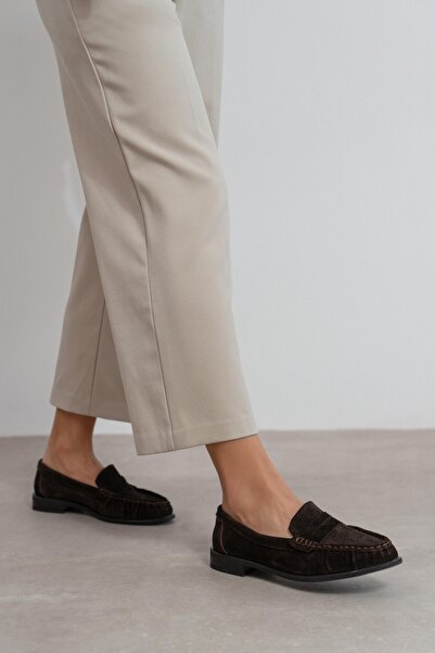 NİŞANTAŞI SHOES Naty Brown Suede Genuine Leather Women's Loafers Shoes