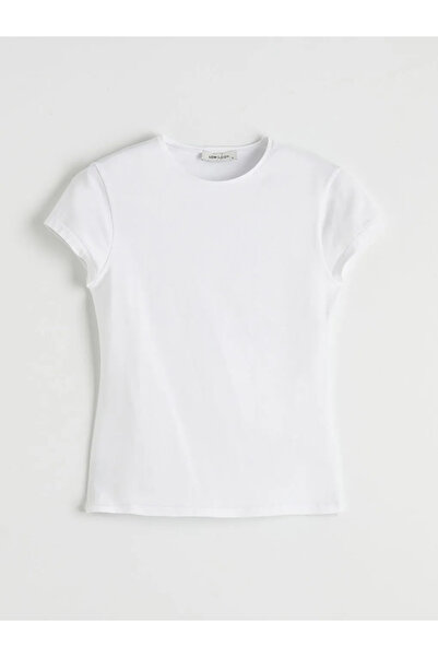 LC Waikiki LCW Vision Bisiklet Yaka Kadın Tişört-2 LCW Vision Beyaz Bisiklet ...