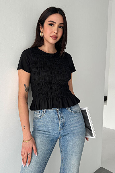 Noa&Noa Women's Gipeli Cropped Blouse – Short Sleeve Ruffle Detail Stylish Bl...