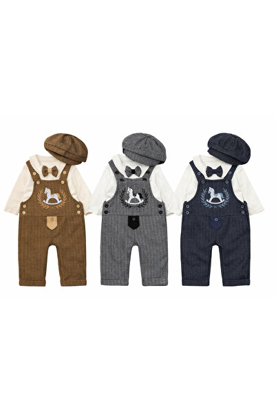 Murat Baby At İşlemeli Balık Sırtı Kumaş 4 Parça Tulum Seti