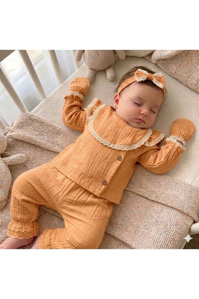 Pure Kids Store 100% Organic Cotton Muslin Baby Girl Clothes Set 5 Pieces Newborn 0-3 Months