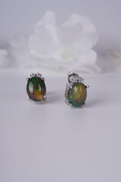 Aksesuaring 7*9 mm Opal Taşlı Gümüş Küpe