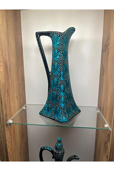 naturel glow El Yapımı 30 Cm iznik çini sanatı turkuaz renk kabartma desenli ...
