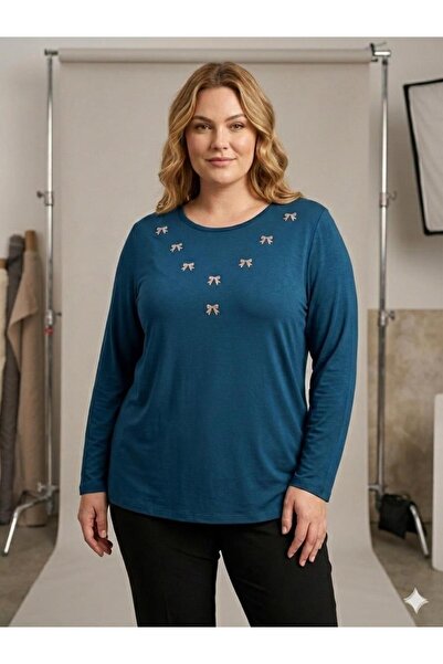 Orly More Viscose Fabric Mini Slit Plus Size Long Sleeve Combed Cotton Blouse