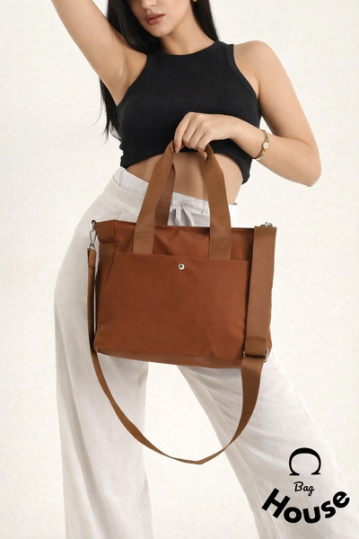 Bag house حزام للخصر من قماش الساتان باللون البني للنساء حقيبة كتف