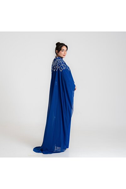 MARIETTAKSA Blue jumpsuit with embellishments on the shoulders