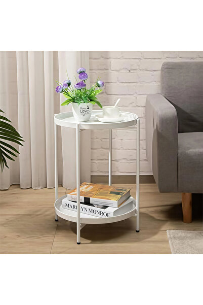 POWER Double-layer metal round side table/coffee table, suitable for living r...