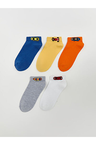 LC Waikiki Rmz Gi̇yi̇m Farkiyla Embroidered Boys' Booties Socks 5-Pack