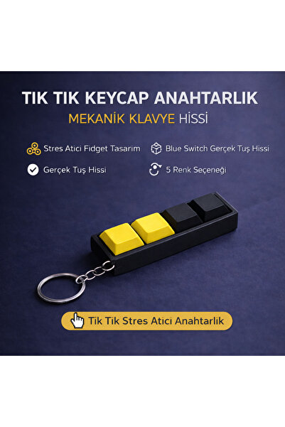 Akıllı Cep Dünyası Sarı Siyah 4’lü Keycap Tuş Anahtarlık – Blue Switch Mekani...