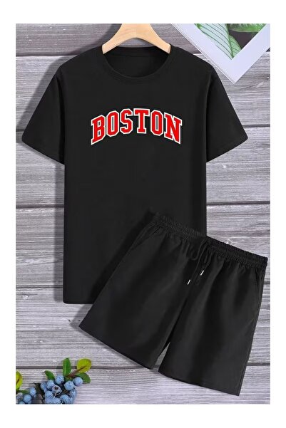 Marco Fresco Unisex Boston Printed Oversized Short Sleeve T-Shirt Shorts 2-Pi...