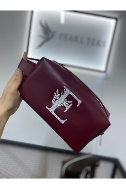 Pearl Teks Letter Embroidery Burgundy Faux Leather Bag