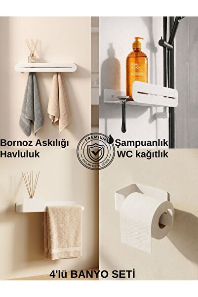Form Design 4'lü Paslanmaz Banyo Seti Beyaz | 4 Parça Havluluk + Şampuanlık +...