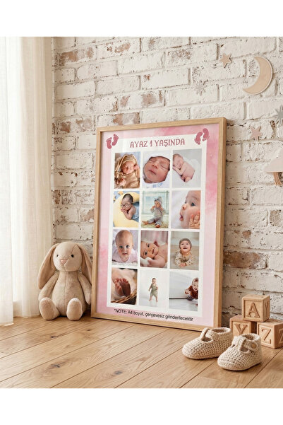 Atelier Baskı Kişiye Özel 1 Yaş Bebek Anı Panosu Fotoğraf Baskı (A4 Çerçevesiz)