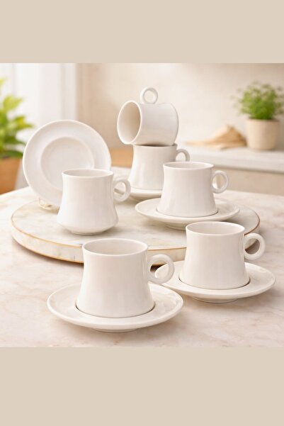 Meturas 6-Piece Porcelain Double Turkish Coffee Cup Set White – Stylish Coffe...