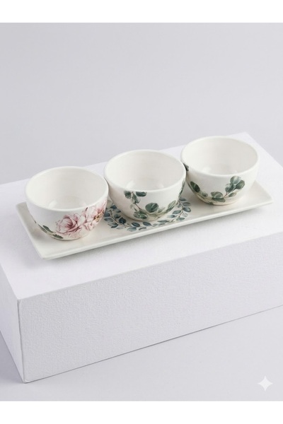 Generic Floral Ceramic Dipping Bowl Set