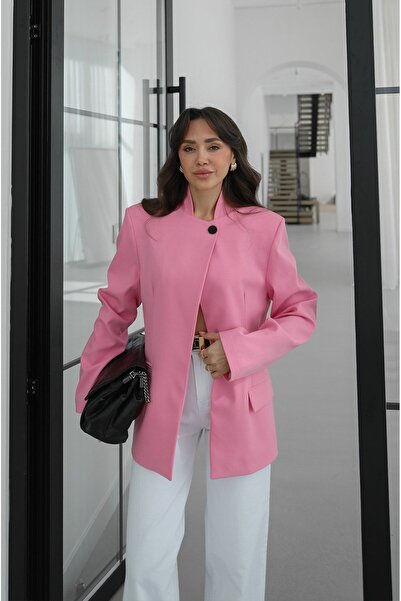 Havoş Jachetă blazer roz cu guler ridicat