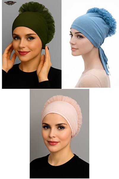 ALDAIYR 3 قطع من قبعات الحجاب المزينة بالكشكشة