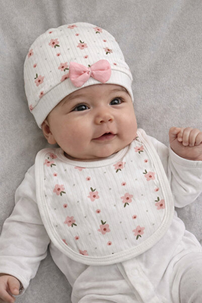 miniboncuk Crispy Floral Baby Hat, Bib and Gloves