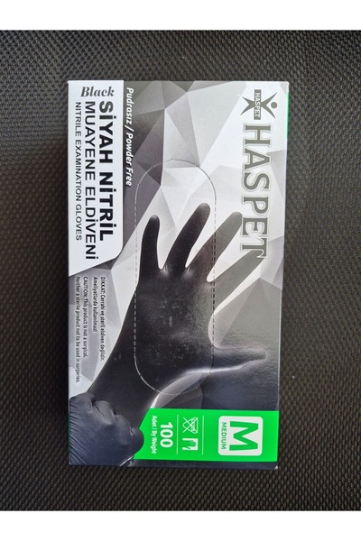 haspet lateks Haspet Pudrasız Siyah Nitril Muayene Eldiveni M Boy 100 Adet