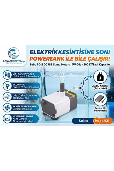 Aqua Expert Sobo Usb'li Sump Motoru - Kafa Motoru - 1W - 200LT/SAAT - Power B...