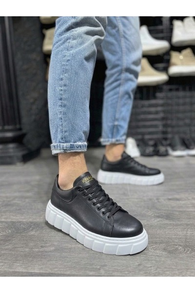 Mhoda Shoes Rlx-A44 Men's Lace-Up High Sole Skin Sneakers Shoes Cbt - Black