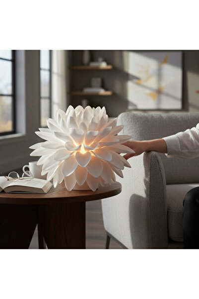 METU SHOP Dekorarif Gece Lambası Lotus Formda Masa Lambası Lüks Aydınlatma Ür...