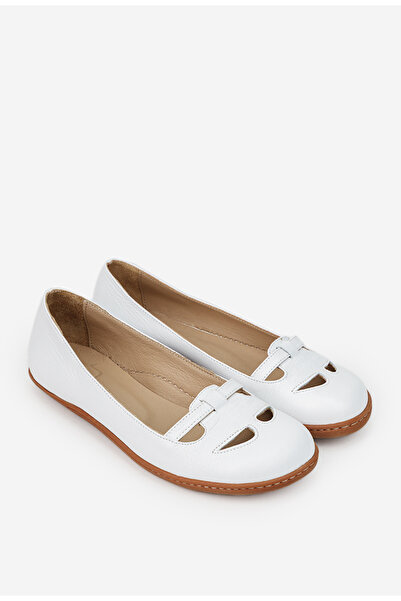 Dasha NUR women's white Ballet Flats made of genuine Leather with cutouts