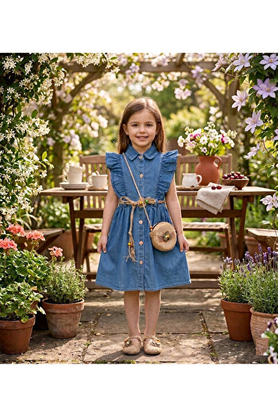 Aymini kids Girls' Denim Dress and Jeans Bag Ke Belt