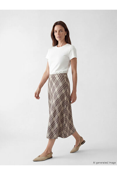 LC Waikiki Plaid A-Line Skirt with Elastic Waistband