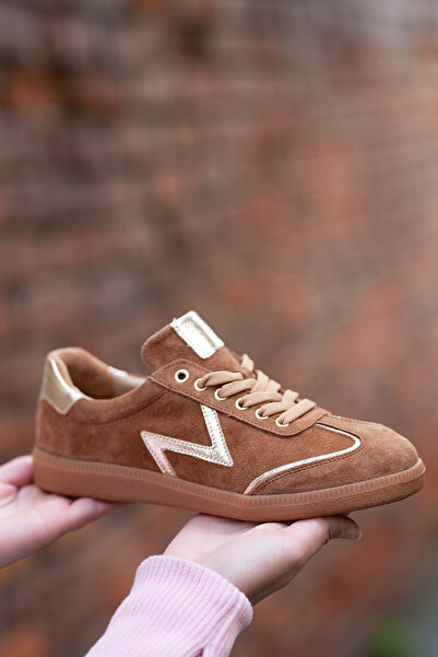 Venüs 2609902Y Hakiki Süet Deri Gold Detaylı Kauçuk Taban Bağcıklı Kadın Sneaker